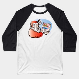 Santa Claus Sending E-Gift Retro Baseball T-Shirt